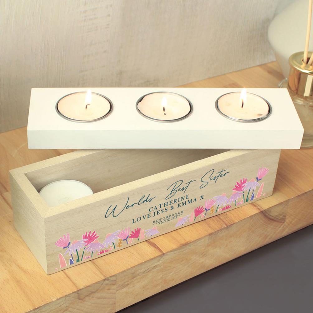 Personalised Hotchpotch Wild Flower Triple Tea Light Box Extra Image 1